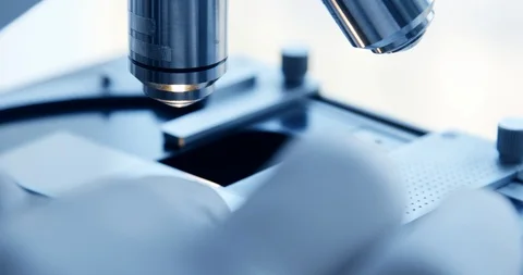 Examining of test sample under the microscope in laboratory. 스톡 동영상 88386706