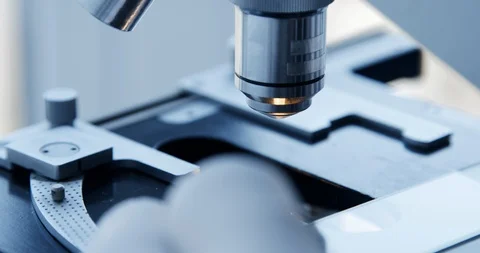 Examining of test sample under the microscope in laboratory. Vídeo Stock 88387055