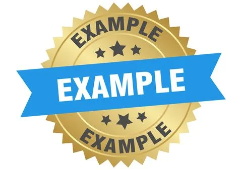 Example. example round blue and gold label isolated on transparent background Stock Illustration