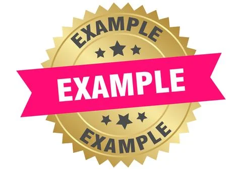 Example. example round pink and gold label isolated on transparent background Stock Illustration