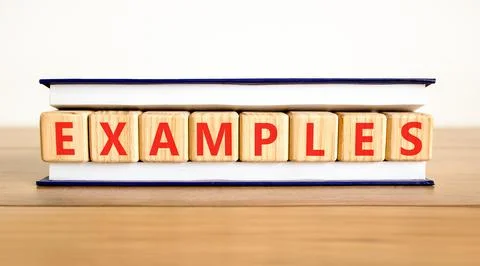 Example examples word symbol. Concept word Examples on beautiful wooden blo.. Foto stock