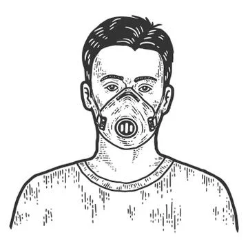 Example, a guy in a surgical mask. Sketch scratch board imitation. Stock Illustration