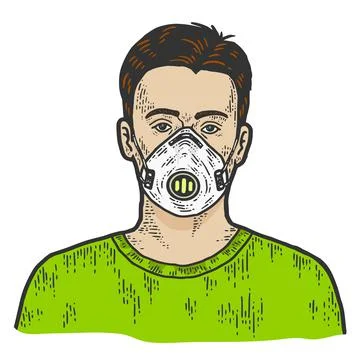 Example, a guy in a surgical mask. Sketch scratch board imitation. Stock Illustration