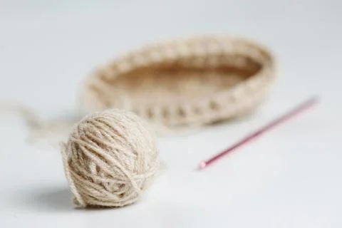 Example Knitting, A Tangle Of Brown Yarn And A Hook Stock Photos