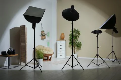Example of living room interior design and professional equipment in photo st Stock Photos