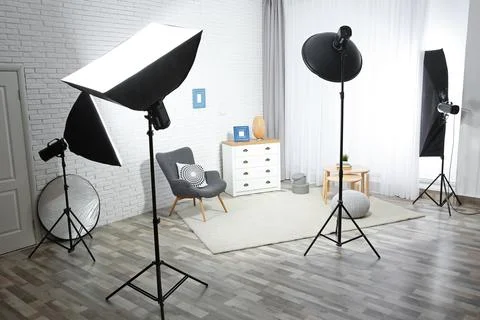 Example of living room interior design and professional equipment in photo st Stock Photos