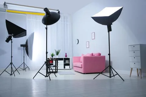 Example of living room interior design and professional equipment in photo st Stock Photos