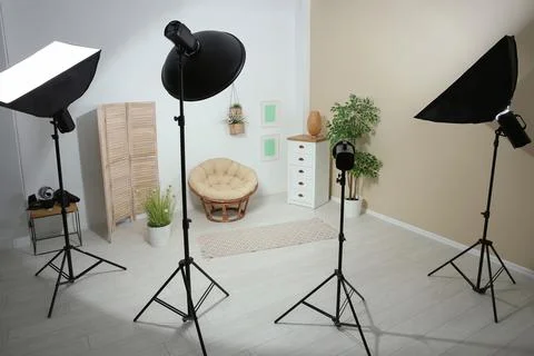 Example of living room interior design and professional equipment in photo st Stock Photos