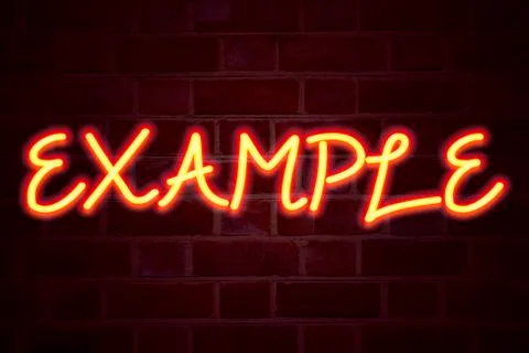 Example neon sign on brick wall background. Fluorescent Neon tube Sign on bri Stock Photos