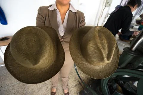 Example of panama hat before and after pressing with hot steam Stock Photos