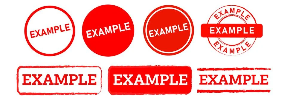 Example rectangle and circle red rubber stamp label sticker sign Stock Illustration