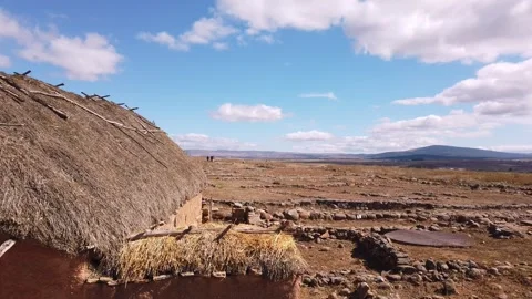 Example of Roman thatched roof reconstructed at the Roman settlement at Stock Footage 319241505