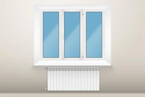 Example of Window and Heating radiator in room 스톡 일러스트