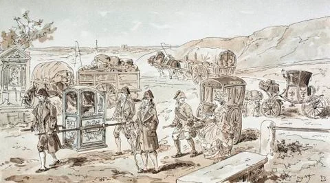Examples Of 18Th Century Means Of Transport, Including Porters Carrying A Sed Stock Photos