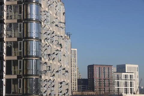 Examples of architecture of new buildings in Moscow, residential areas, Mos.. Stock Photos