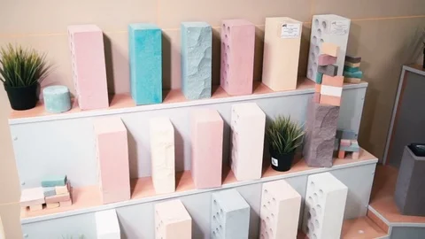 Examples of building materials stand on the shelf in the building Stock Footage 82129892
