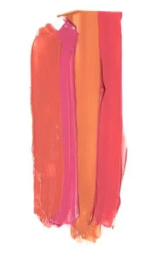 Examples of different shine lip glosses flowing downwards on a white background Stock Photos