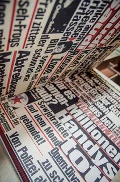 Examples of fonts catalog, newspaper layout Stock Photos