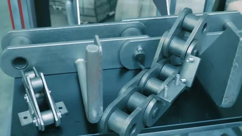 Examples of huge industrial chains for heavy industry at the exhib Stock-Footage 330890402