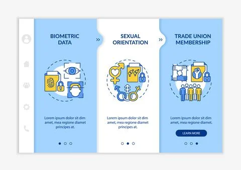 Examples of personal data blue and white onboarding template Illustrazione stock