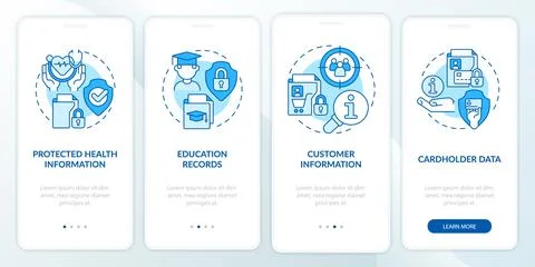 Examples of sensitive blue data onboarding mobile app screen Illustrazione stock