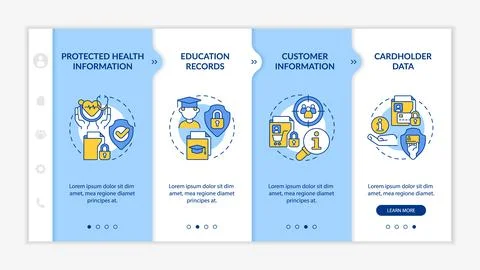 Examples of sensitive data blue and white onboarding template Stock Illustration