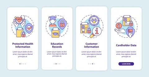 Examples of sensitive data onboarding mobile app screen Illustrazione stock