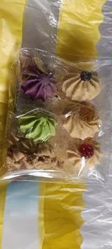 Examples of various small cookies made from sago flour Stock Photos