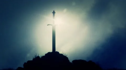 The Excalibur Sword inside the Rock Stock Footage