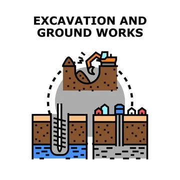 Excavation and ground work construction process イラスト素材