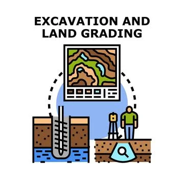 Excavation and land grading operations concept Stock Illustration