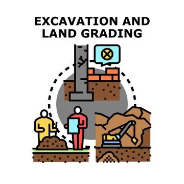 Excavation and land grading preparing ground for construction Stock Illustration