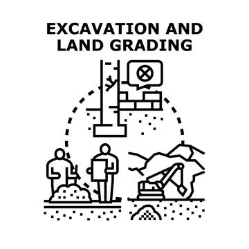 Excavation and land grading preparing ground for construction Stock Illustration