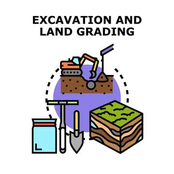 Excavation and land grading process vector illustration Stock Illustration