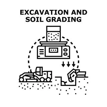 Excavation and soil grading concept with heavy machinery working Stock Illustration