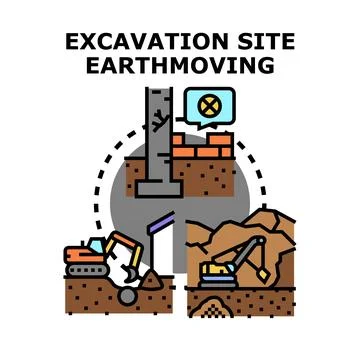 Excavation site earthmoving process construction activity Stock Illustration