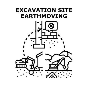 Excavation site earthmoving process construction activity 스톡 일러스트