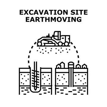Excavation site process earthmoving equipment working Illustrazione stock