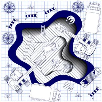 Excavation work on the sheet in a cage. Stock Illustration