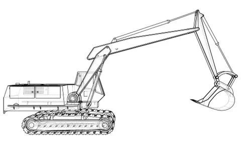 Excavator. Abstract drawing. Wire-frame. EPS10 format. Vector created of 3d. Illustrazione stock