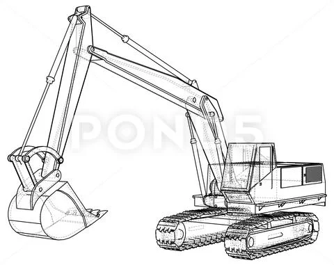 Excavator. Abstract drawing. Wire-frame. EPS10 format. Vector created ...