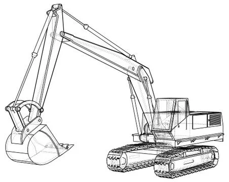 Excavator. Abstract drawing. Wire-frame. EPS10 format. Vector created of 3d. Stock Illustration