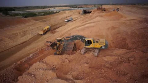 Excavator and loader  in a construction site- Aerial shot Vídeos de archivo 22245210