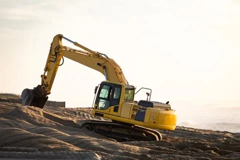 Excavator at the Beach Stock Photos