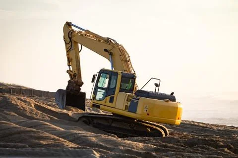 Excavator at the Beach Stock Photos