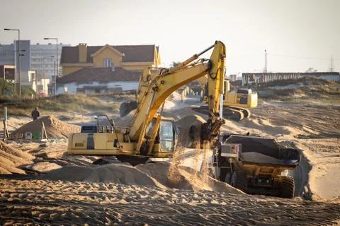 Excavator at the Beach Stock Photos