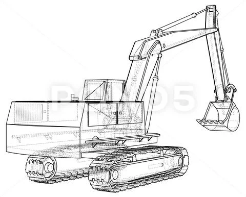 Excavator. Black and white illustration. EPS10 format. Vector created ...