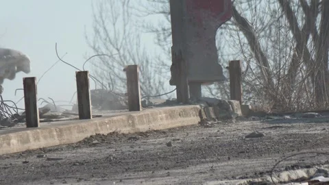 Excavator Breaking Concrete Bridge Deck During Demolition Stock-Footage 344582862