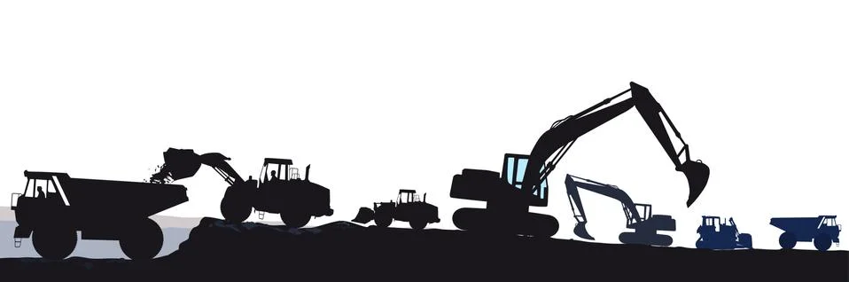 Excavator with bulldozer when loading Illustrazione stock