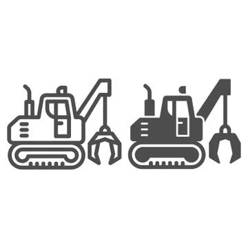 Excavator with claws line and solid icon, heavy equipment concept, excavator Illustrazione stock